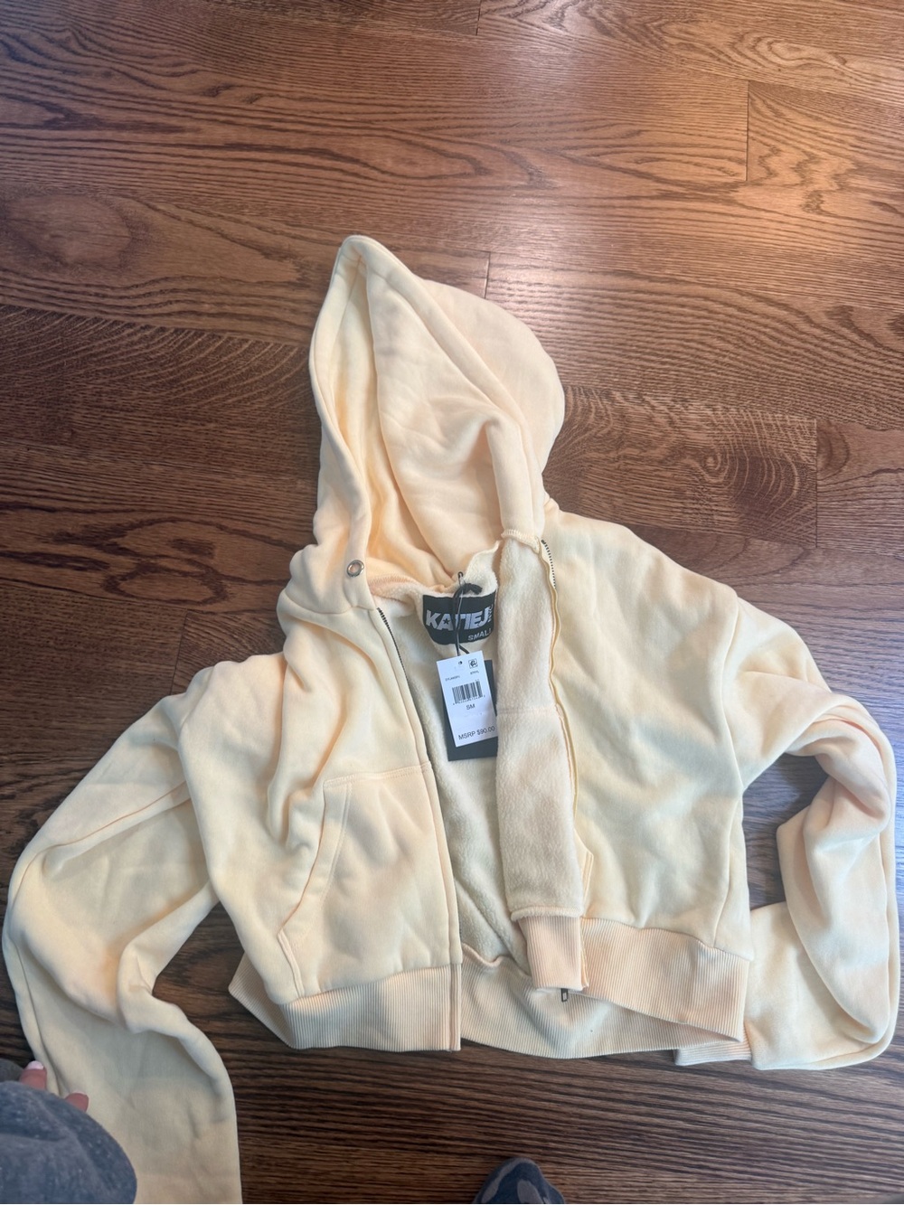 Katie J NYC Pale Yellow Cropped Zip Hoodie so soft!